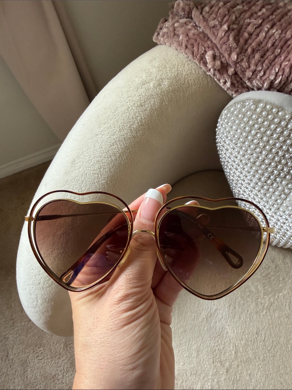 Chloe Gold Heart Sunglasses with Brown Lenses CE131s